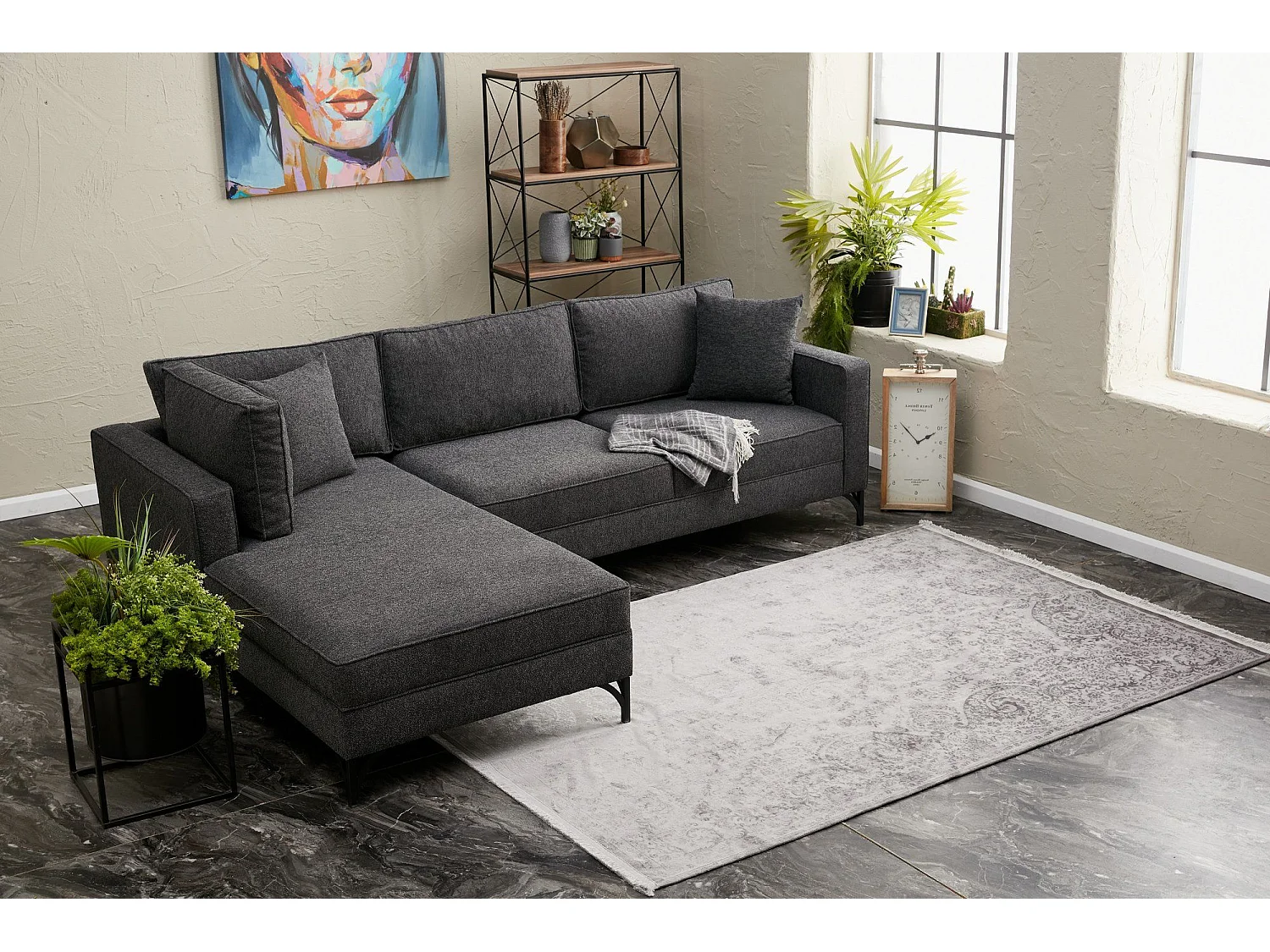 Sofá rinconero Altadena 338, Gris, 258x181x83cm