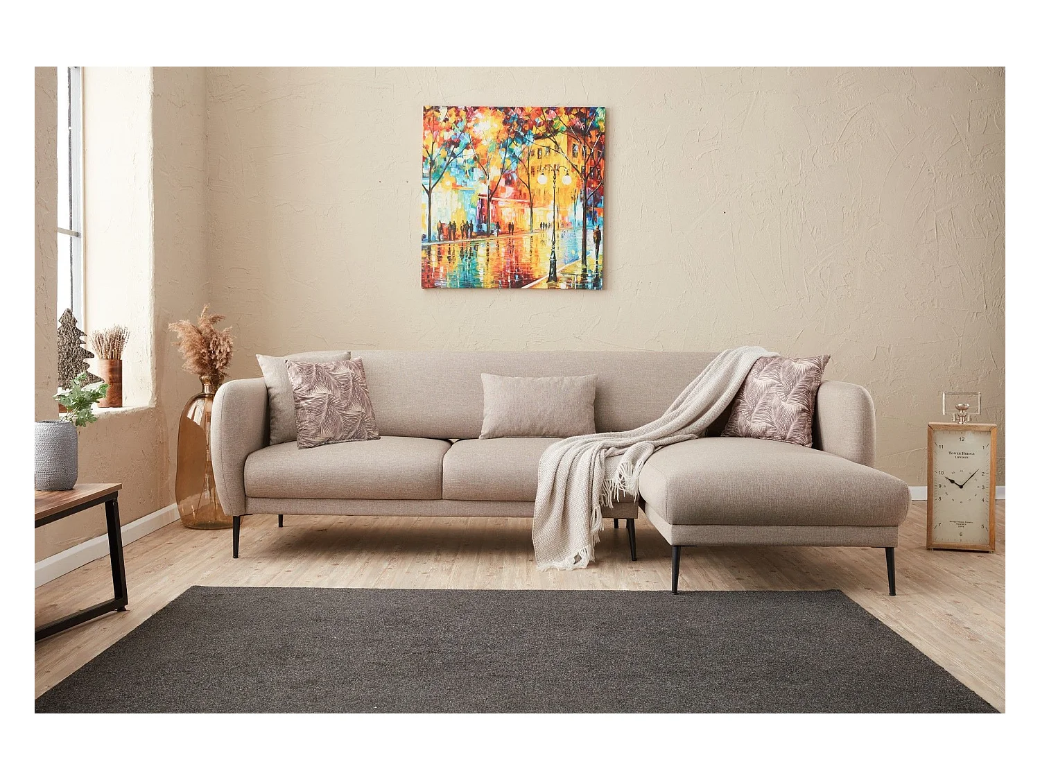 Canapé d'angle à droite Juanita Tissu Blanc crème