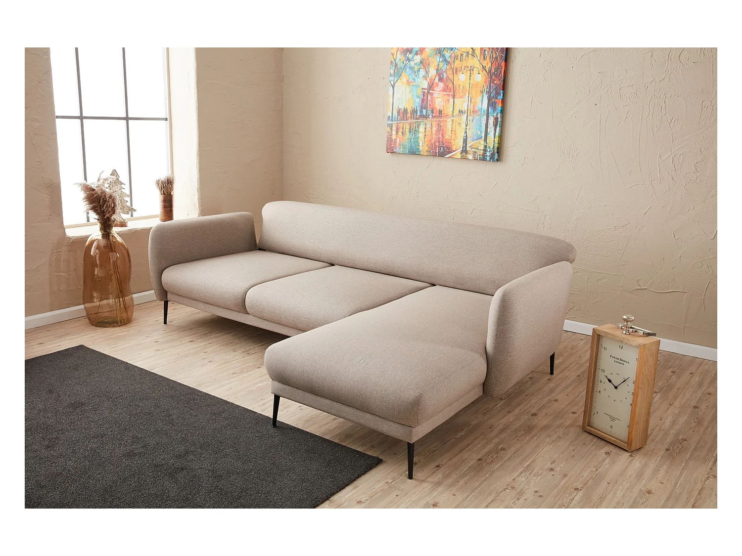 Canapé d'angle à droite Juanita Tissu Blanc crème