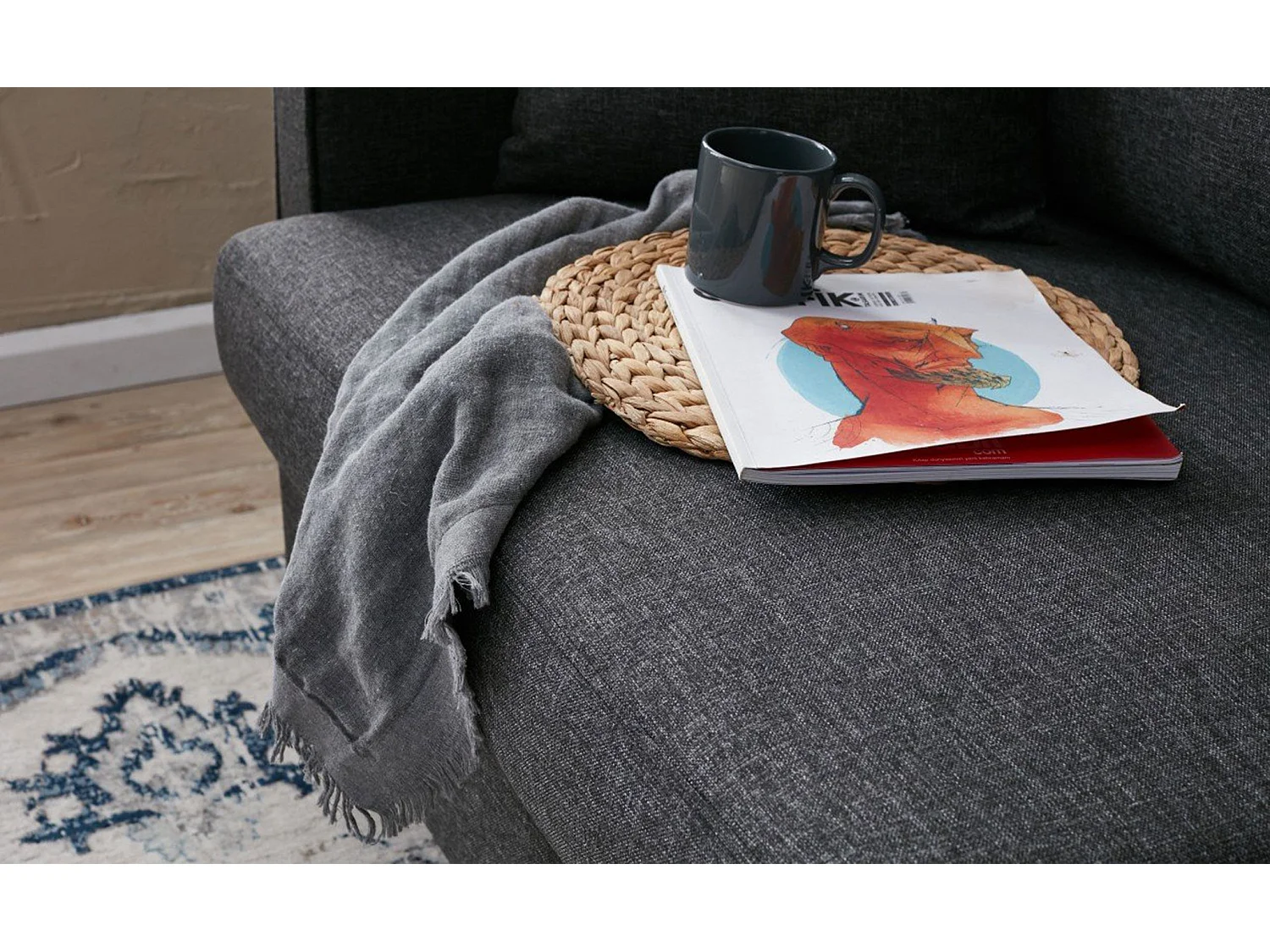 Canapé 3 places moderne Evania Tissu Gris anthracite