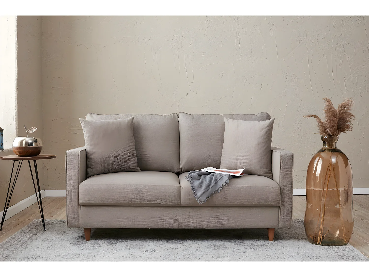 Canapé 2 places moderne Evania Tissu Taupe