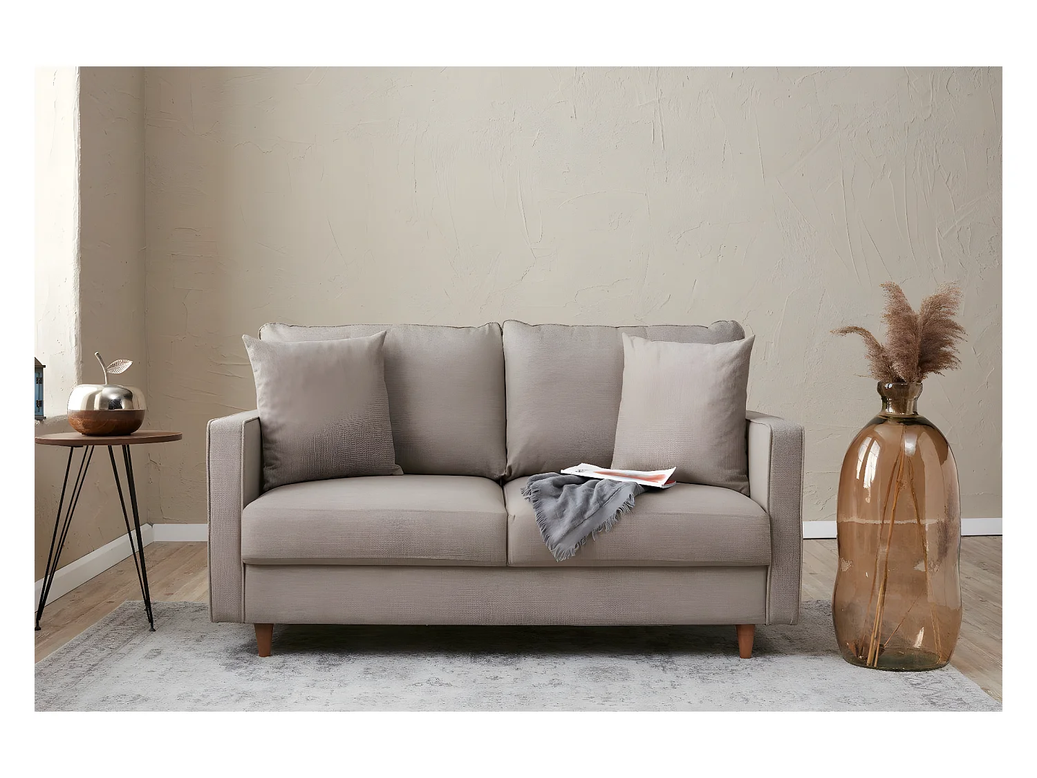 Canapé 2 places moderne Evania Tissu Taupe