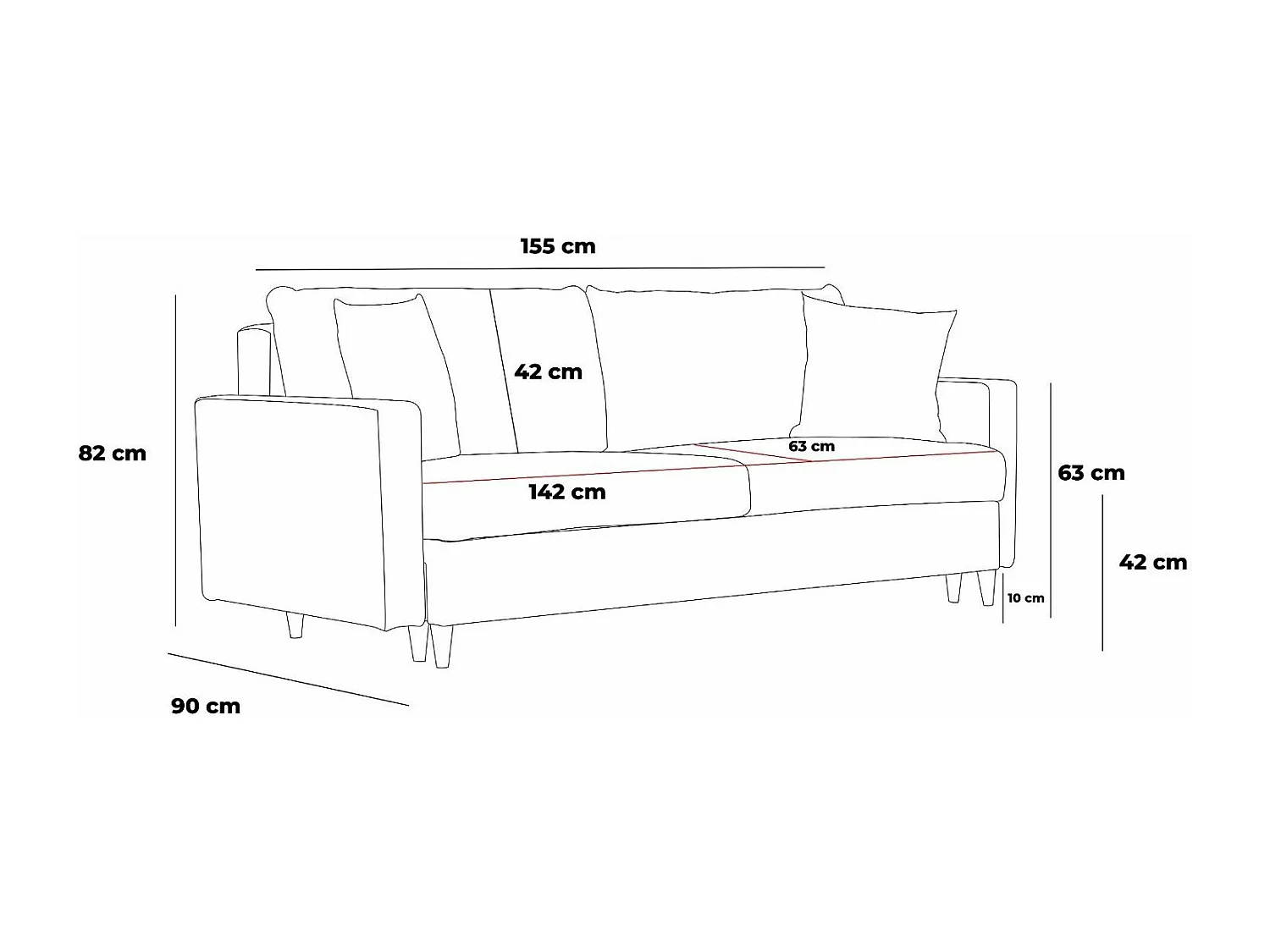 2-zits rechte bank in lichtbeige stof Melano 155 cm