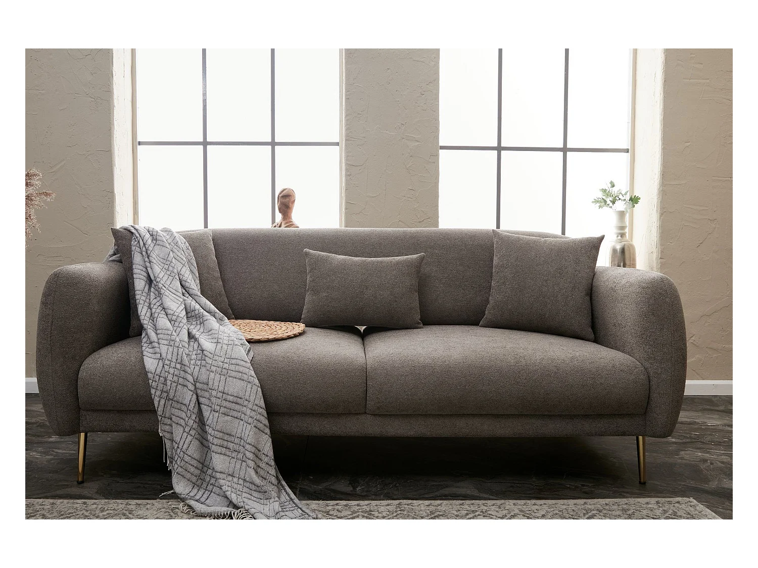 Canapé 3 places convertible pied doré Juanita Tissu Gris