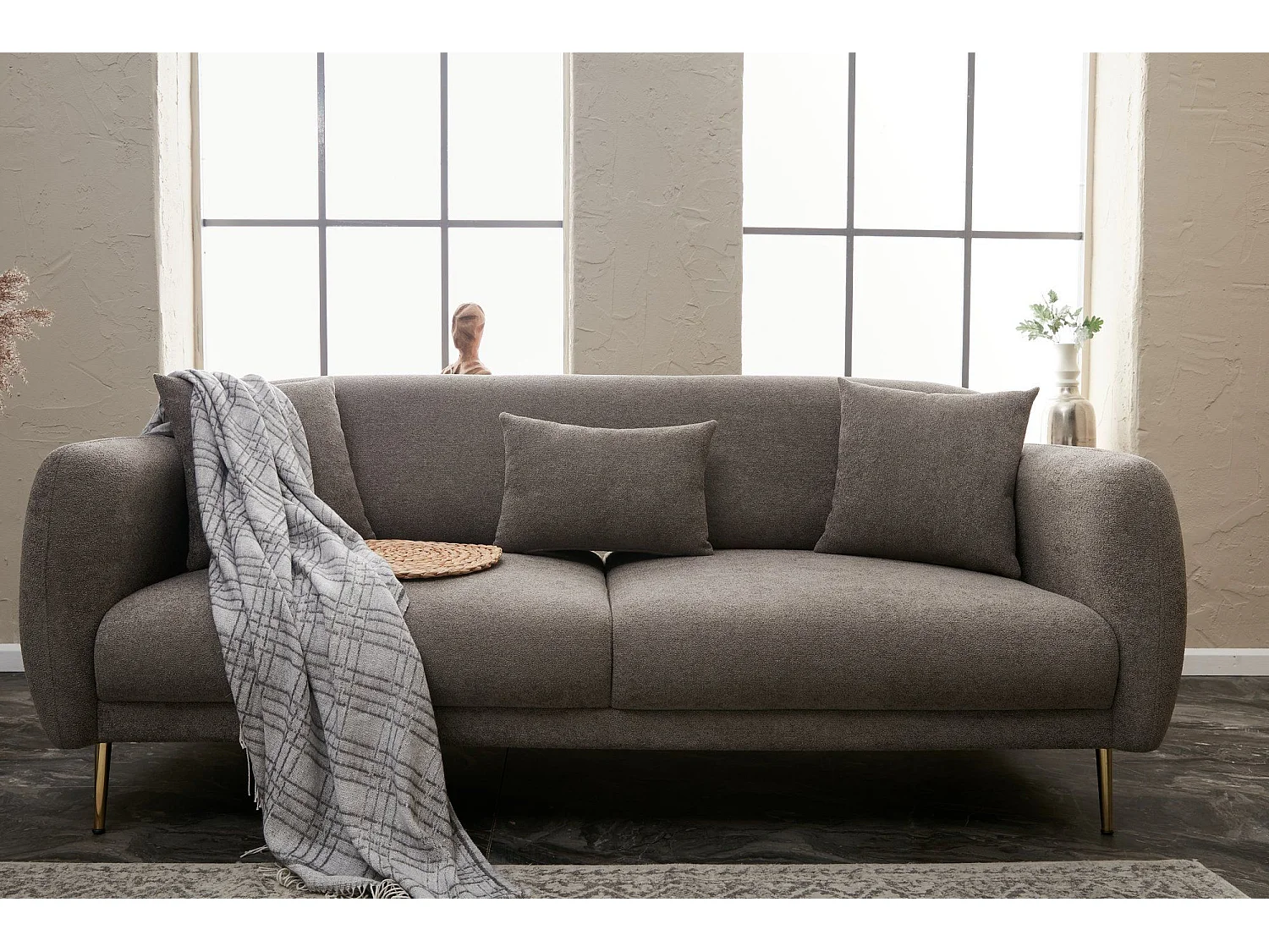 Birka slaapbank in stof en gouden poten 210 cm-Kleur Grijs