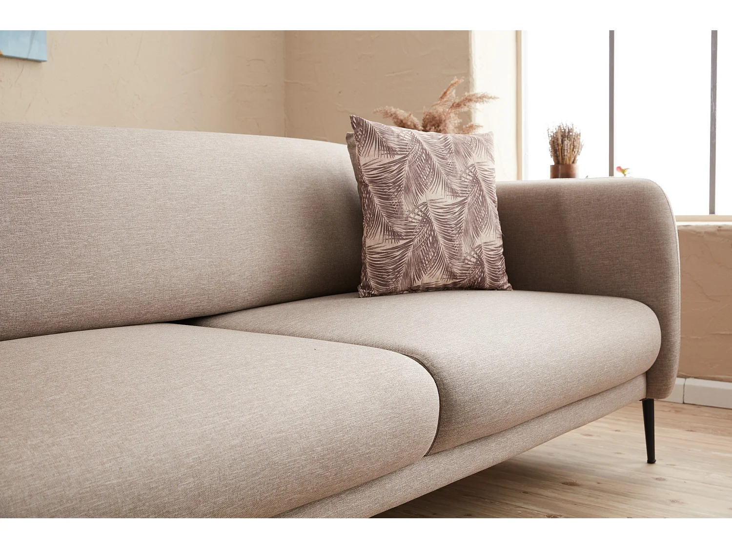 Moderne hoekbank links lichtbeige stof Valiko 265 cm