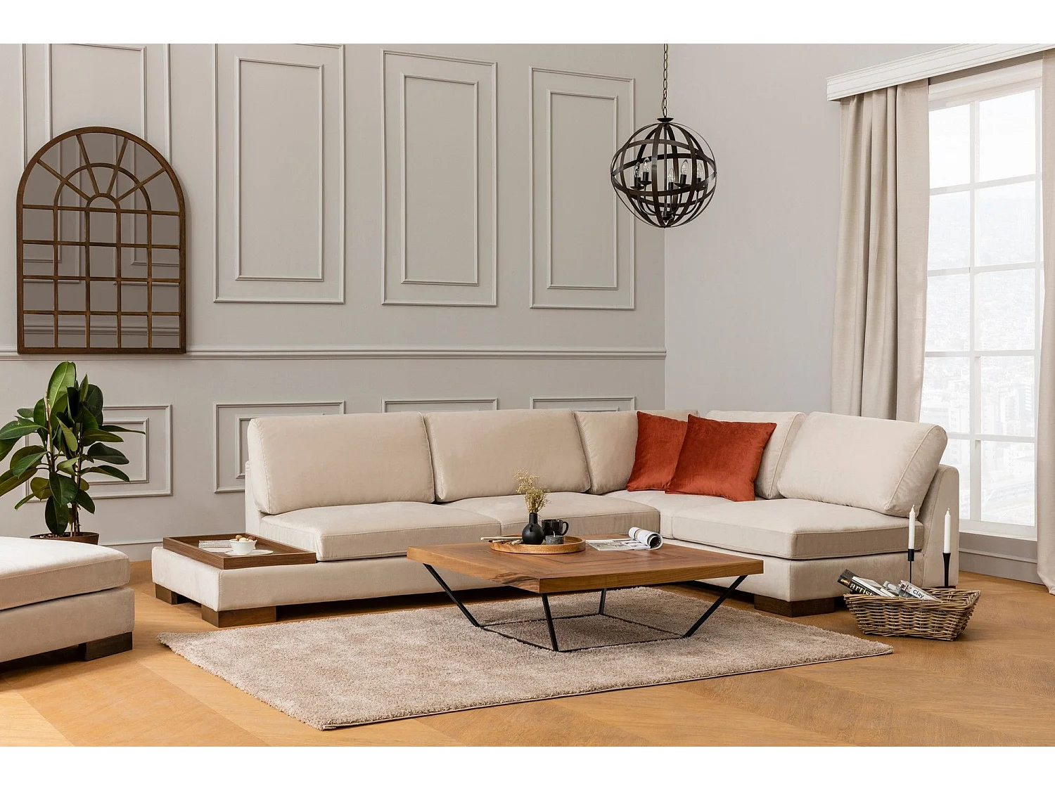 Canapé d'angle à droite Perissa Velours Beige