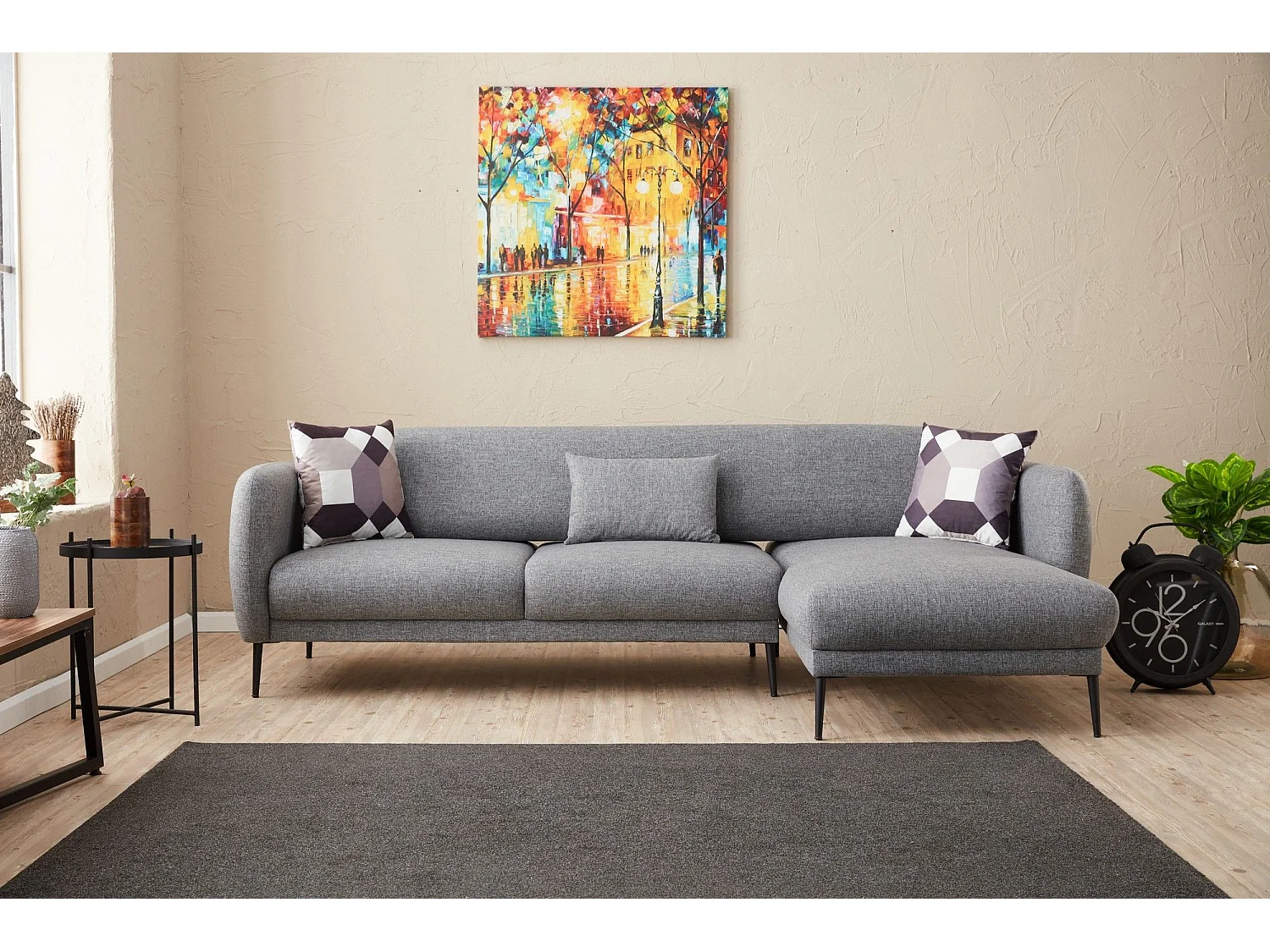 Canapé d'angle à droite Juanita Tissu Gris clair