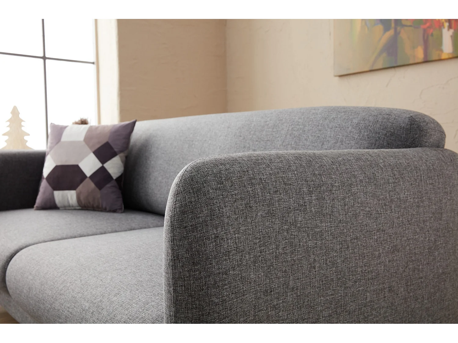 Canapé d'angle à droite Juanita Tissu Gris clair