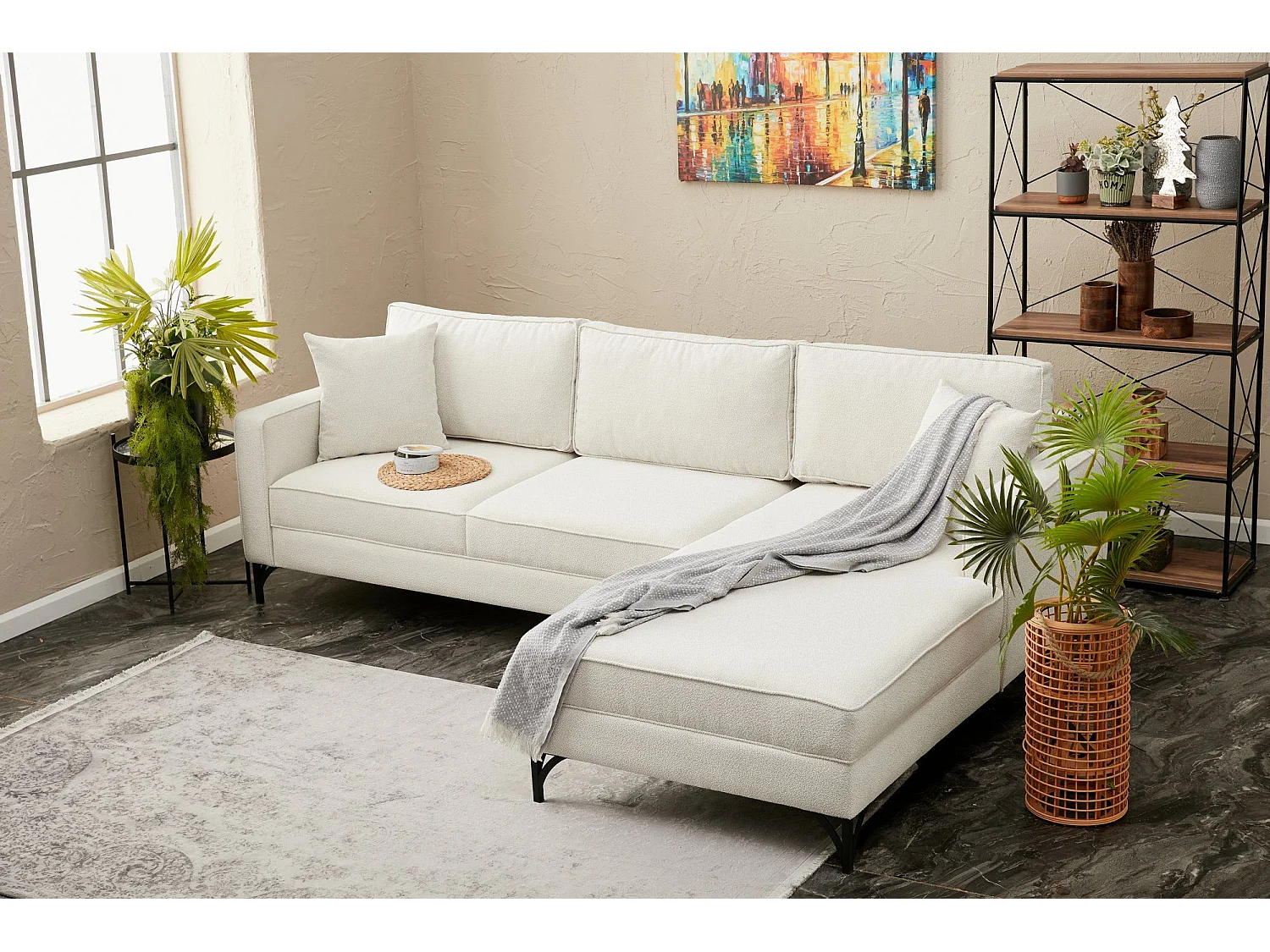 Sofá rinconero Altadena 338, De color marrón claro, 258x181x83cm