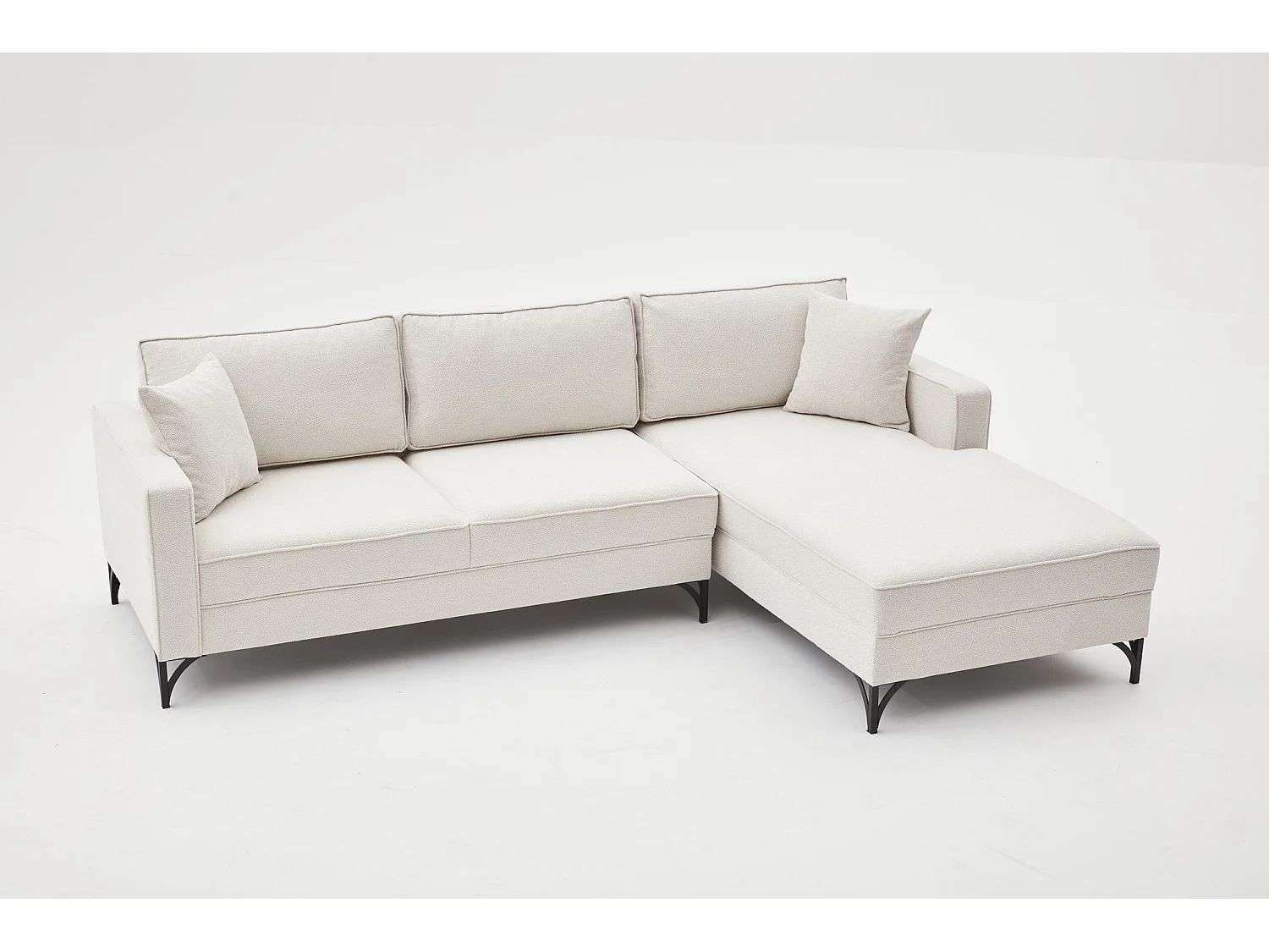 Canapé d'angle moderne Barlino angle à droite Tissu Crème pieds Noir