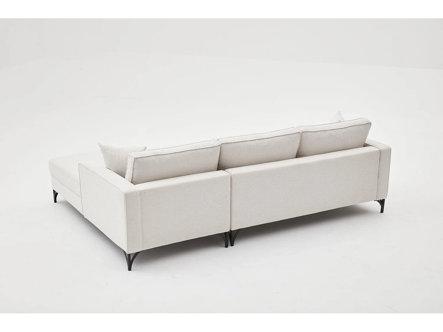 Canapé d'angle moderne Barlino angle à droite Tissu Crème pieds Noir