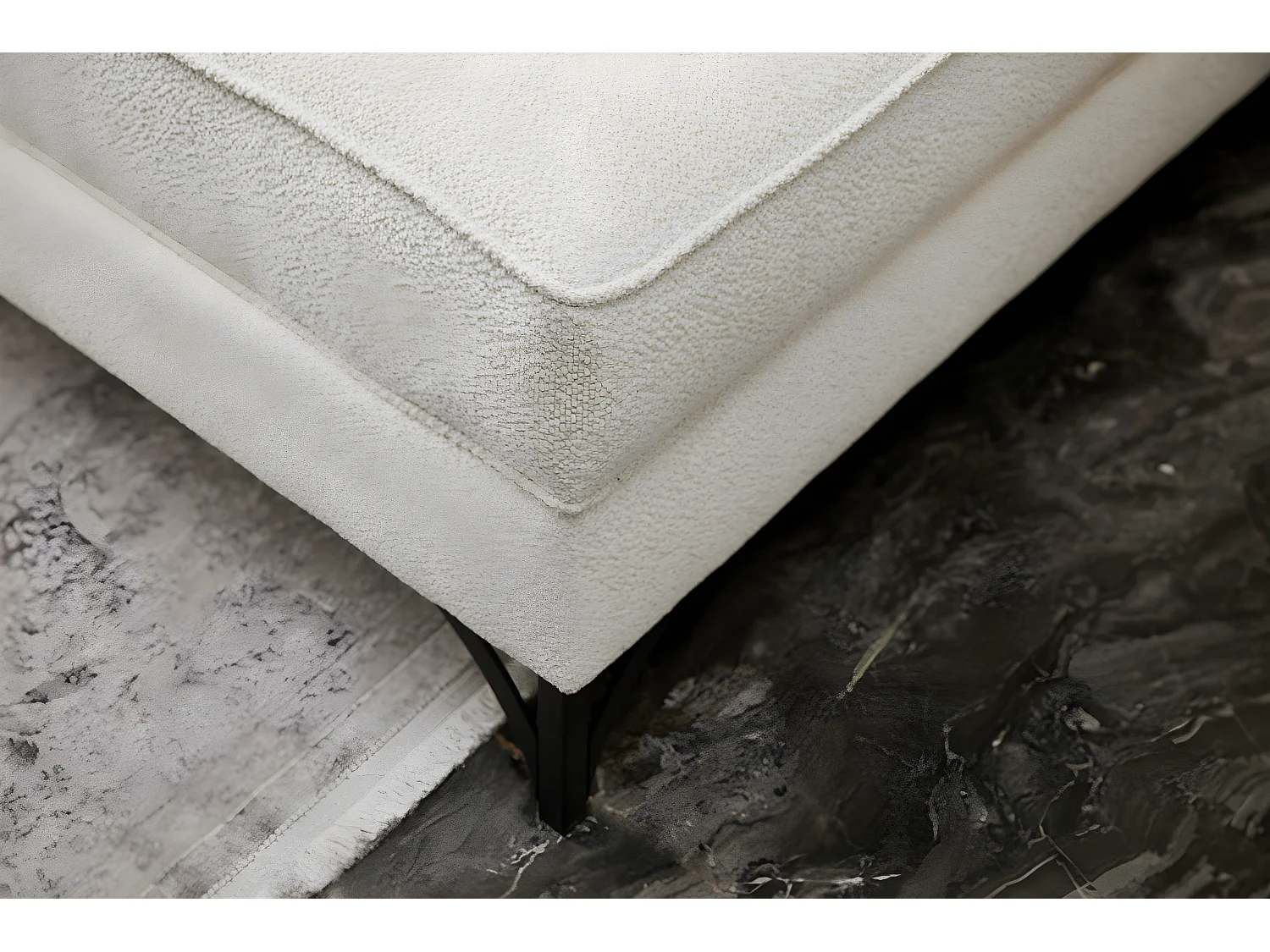 Canapé d'angle moderne Barlino angle à gauche Tissu Crème pieds Noir