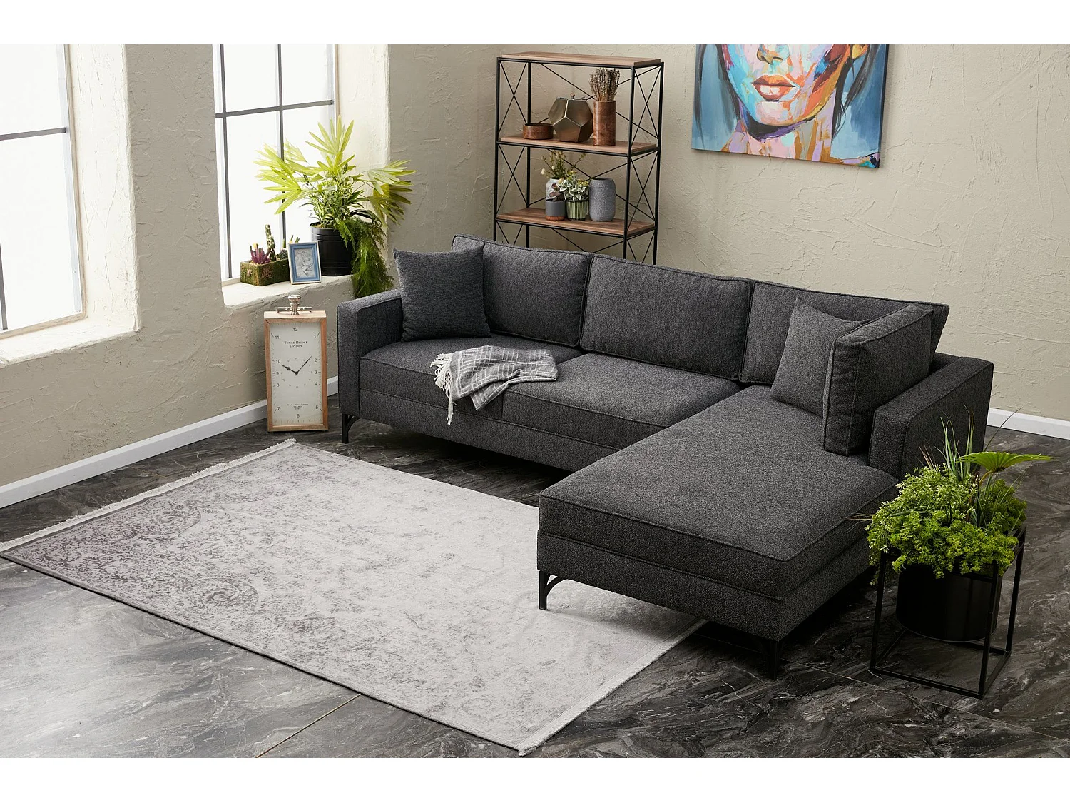 Sofá rinconero Altadena 338, Gris, 258x181x83cm