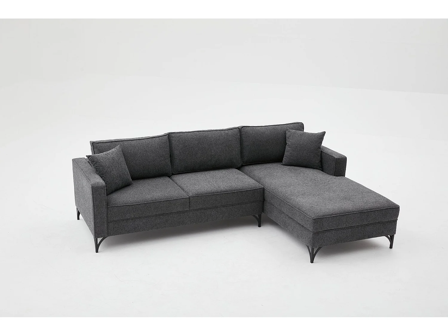 Canapé d'angle moderne Barlino angle à droite Tissu Anthracite pieds Noir