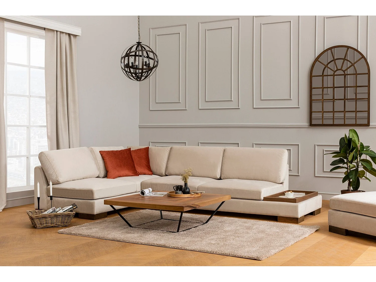 Canapé d'angle gauche Perissa Velours Beige