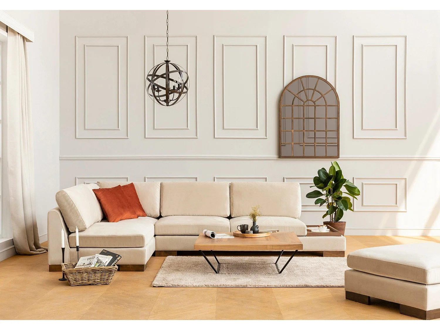 Canapé d'angle gauche Perissa Velours Beige