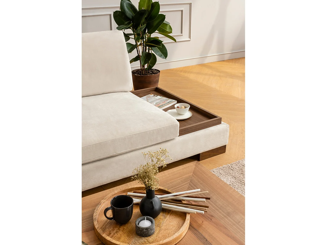 Canapé d'angle gauche Perissa Velours Beige