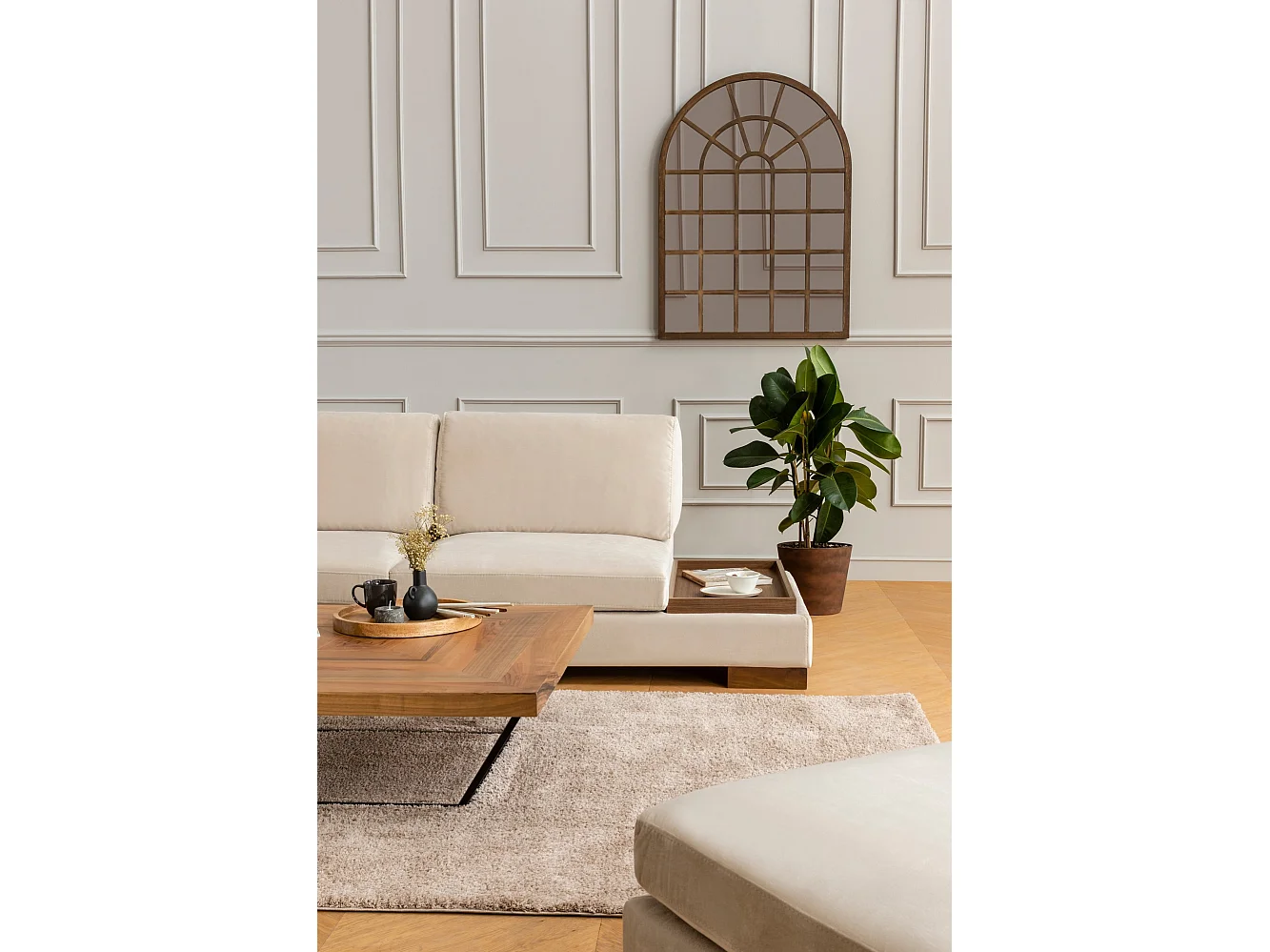 Canapé d'angle gauche Perissa Velours Beige