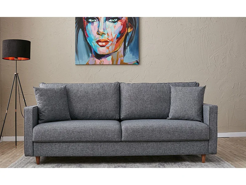 Sofá Altadena 387, Gris, 210x90x82cm, Tapiz, Patas: Madera