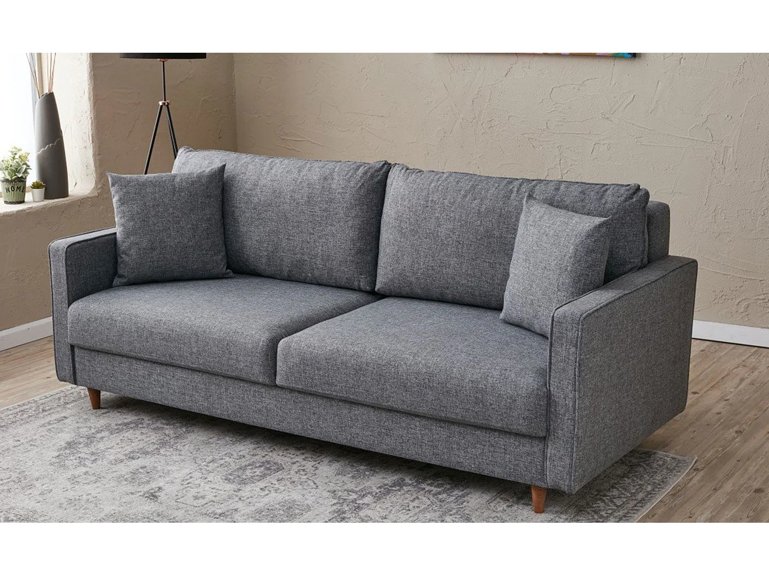 Sofá Altadena 387, Gris, 210x90x82cm, Tapiz, Patas: Madera
