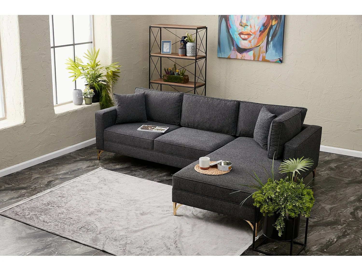 Sofá rinconero Altadena 338, Gris, 258x181x83cm