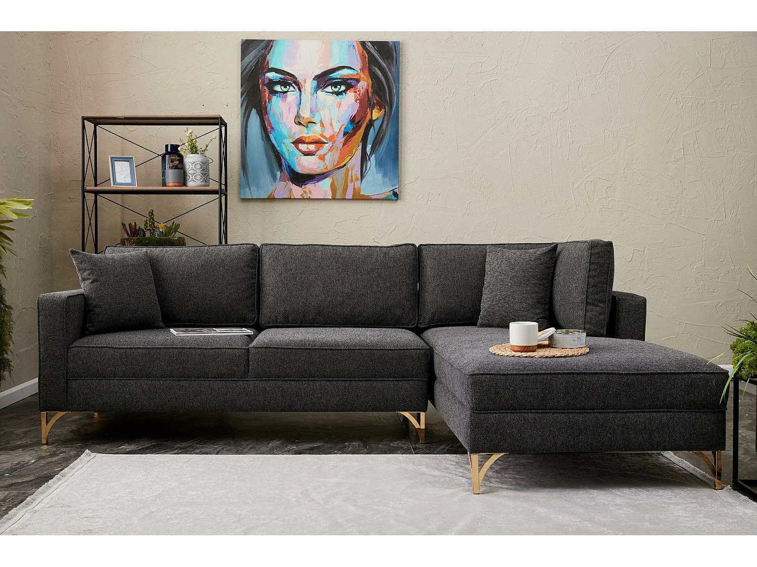 Sofá rinconero Altadena 338, Gris, 258x181x83cm