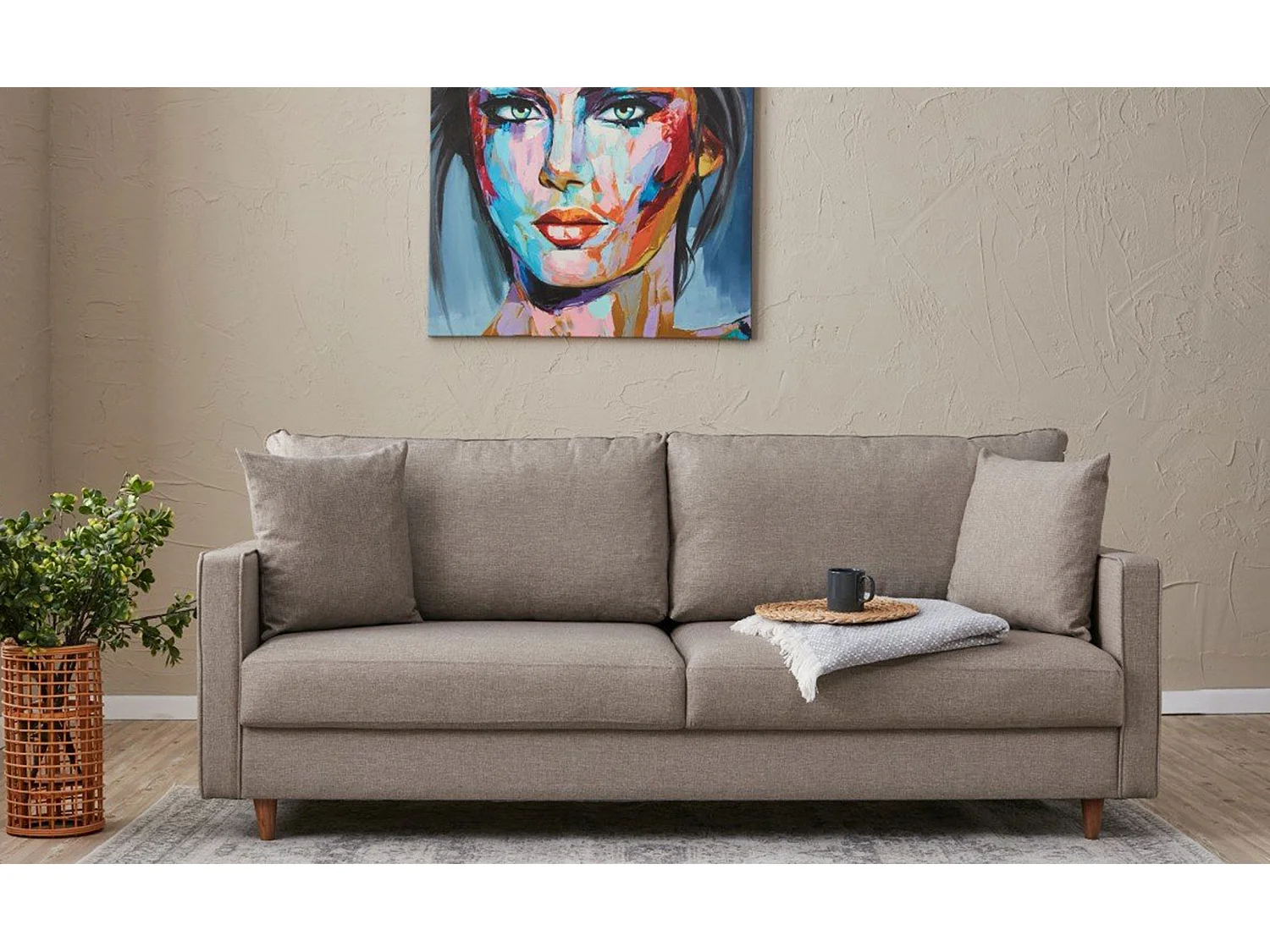 Sofá Altadena 387, De color marrón claro, 210x90x82cm, Tapiz, Patas: Madera