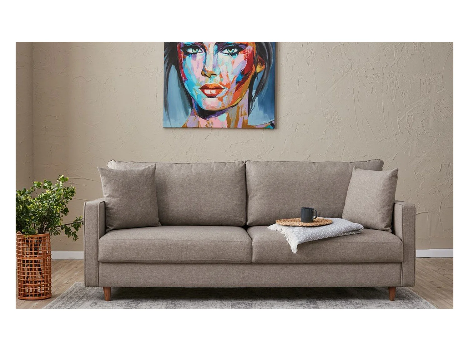 Canapé 3 places moderne Evania Tissu Taupe