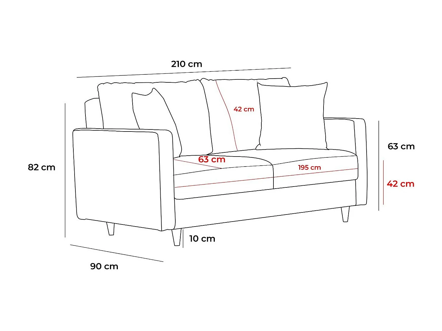 3-zits rechte bank in lichtbeige stof Melano 210 cm