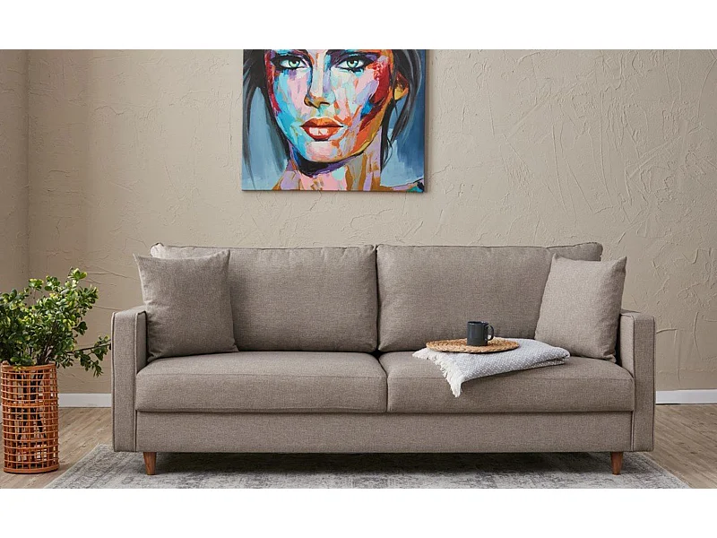 Canapé 3 places moderne Evania Tissu Taupe