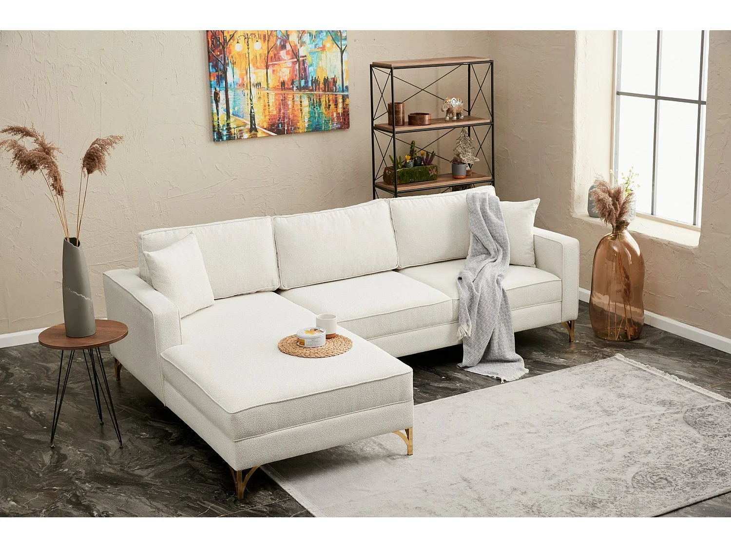 Sofá rinconero Altadena 338, De color marrón claro, 258x181x83cm