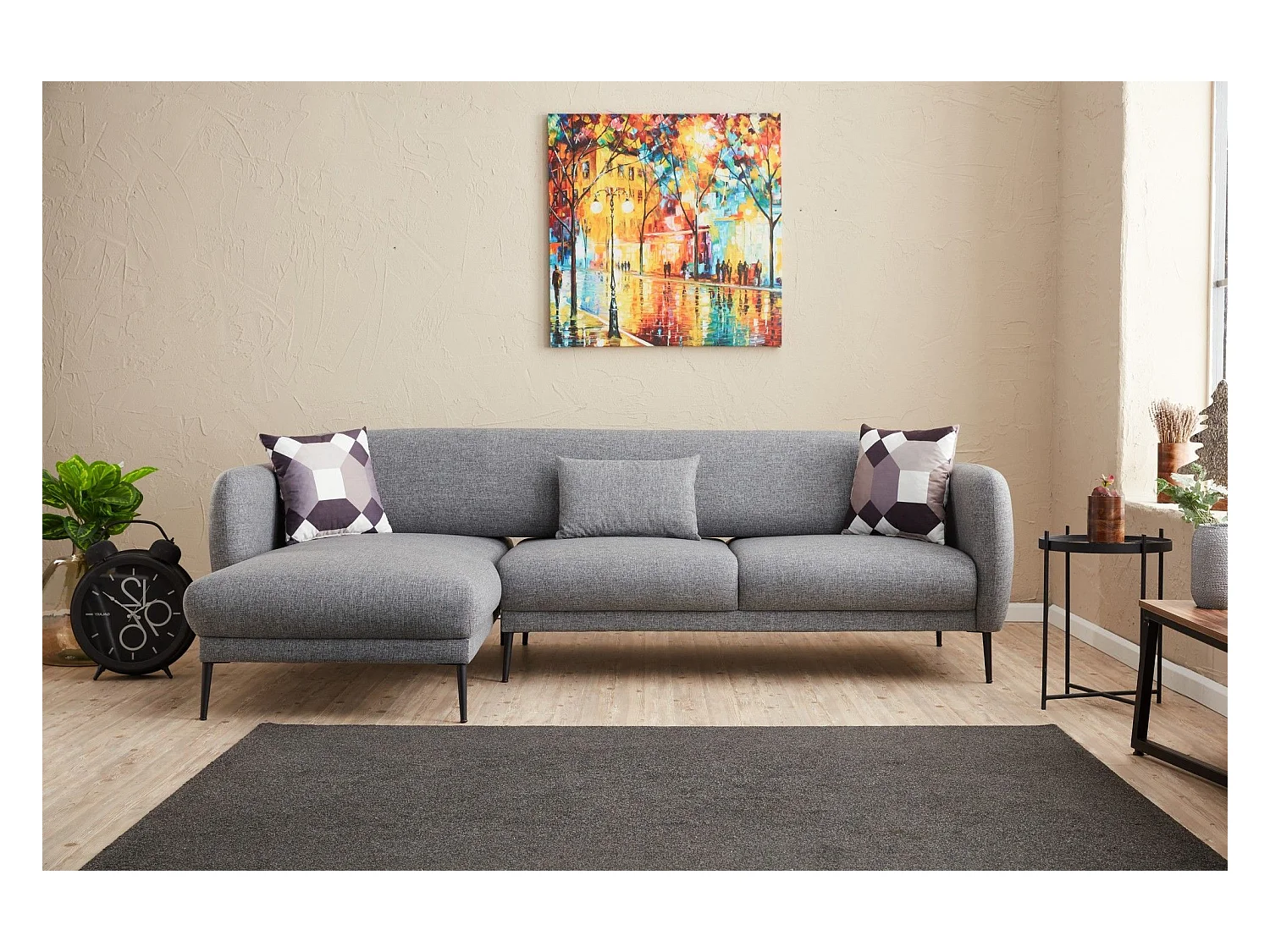 Canapé d'angle à gauche Juanita Tissu Gris clair