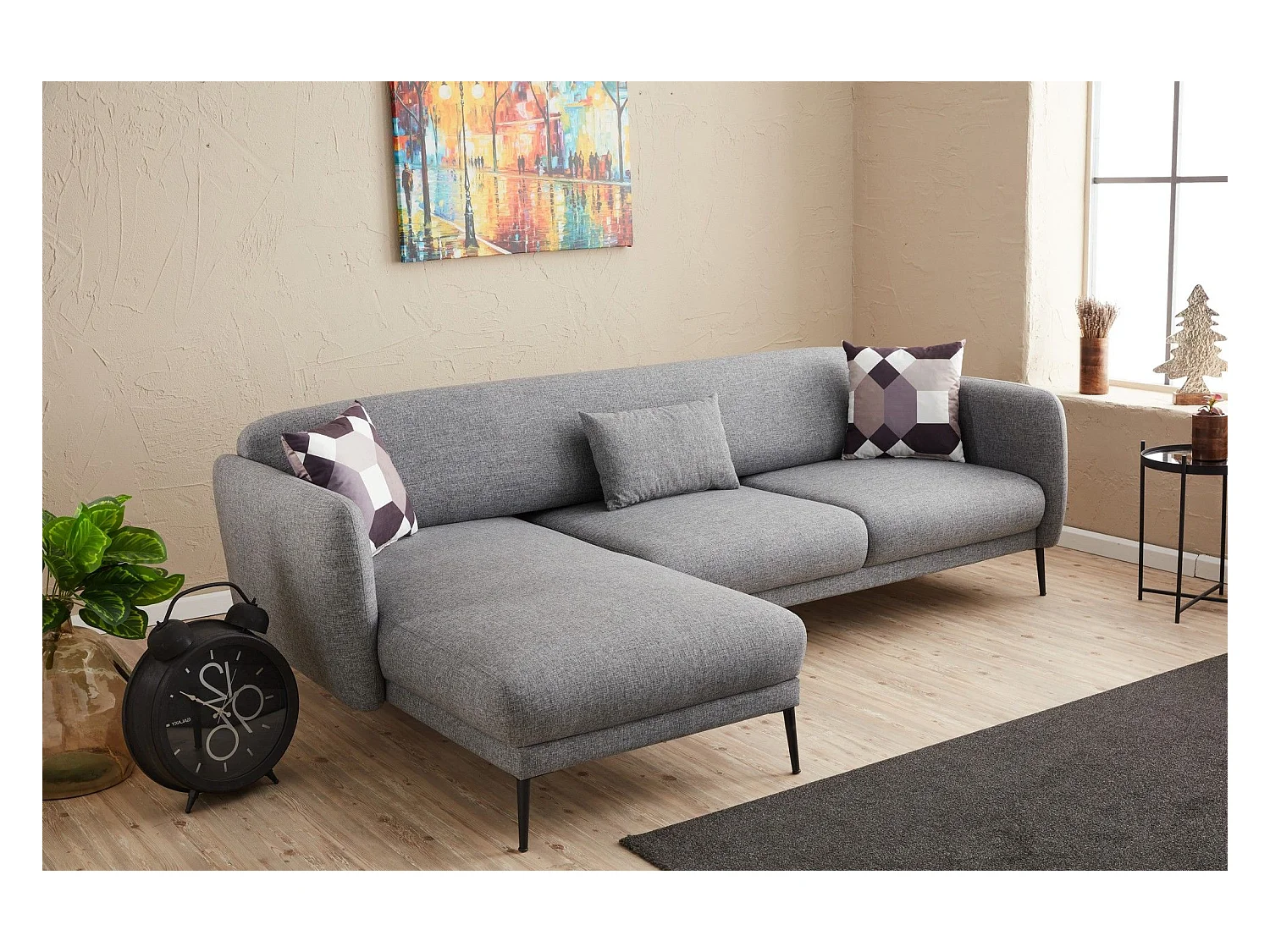 Canapé d'angle à gauche Juanita Tissu Gris clair