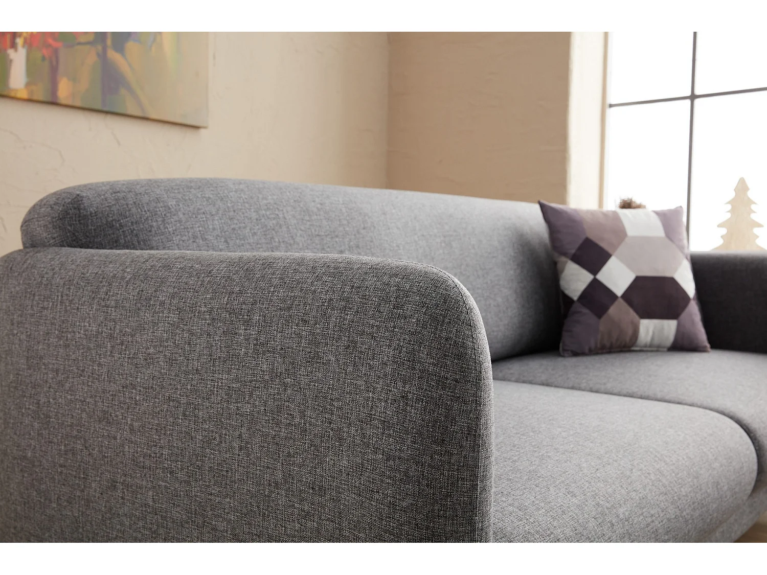 Moderne hoekbank links lichtgrijs stof Valiko 265 cm