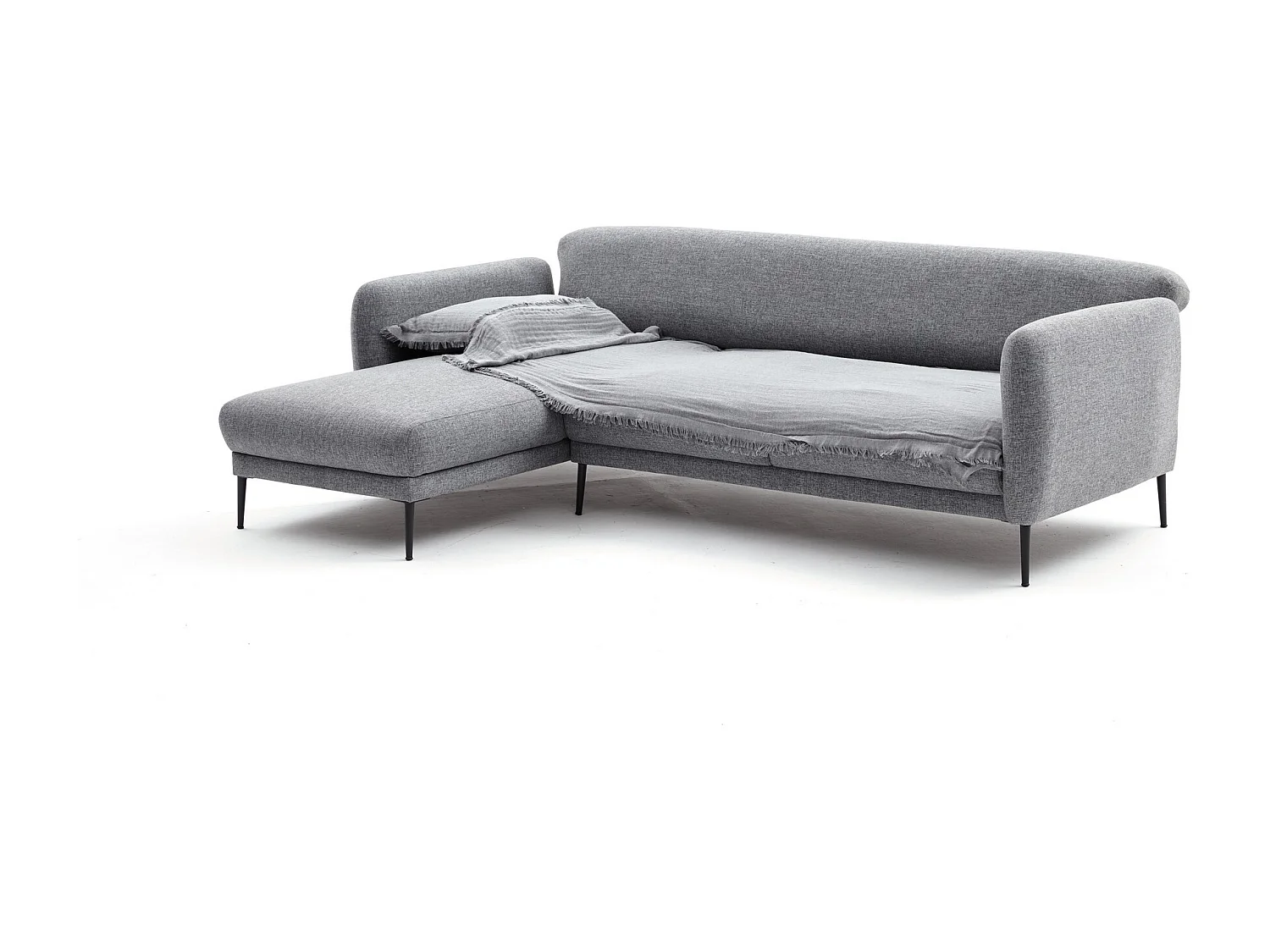 Moderne hoekbank links lichtgrijs stof Valiko 265 cm