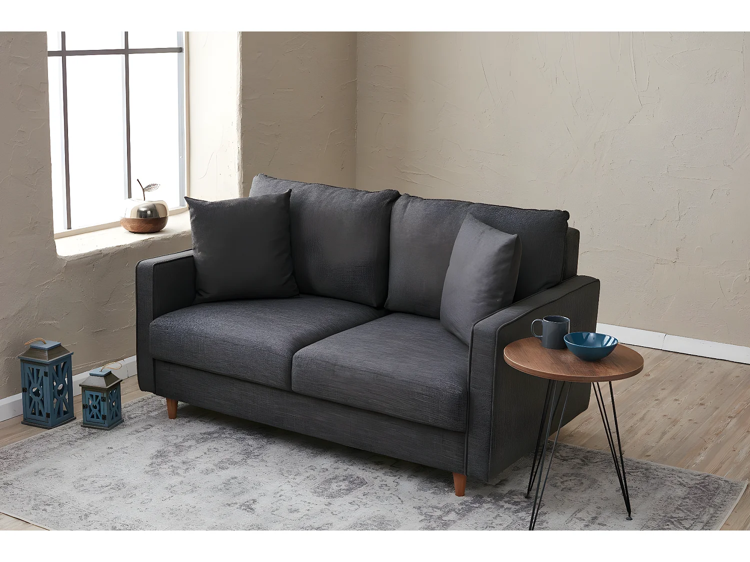 Canapé 2 places moderne Evania Tissu Gris anthracite