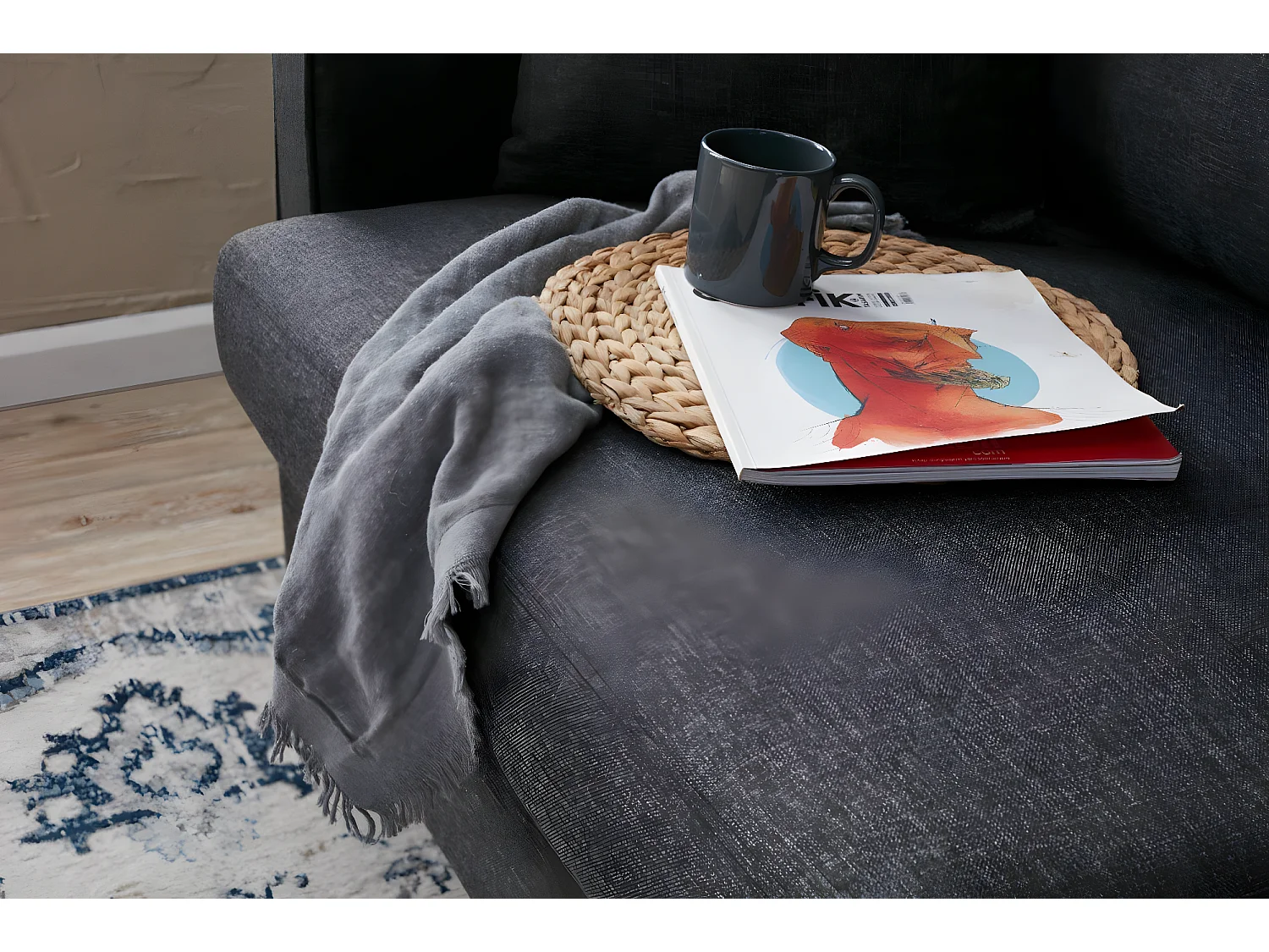 Canapé 2 places moderne Evania Tissu Gris anthracite