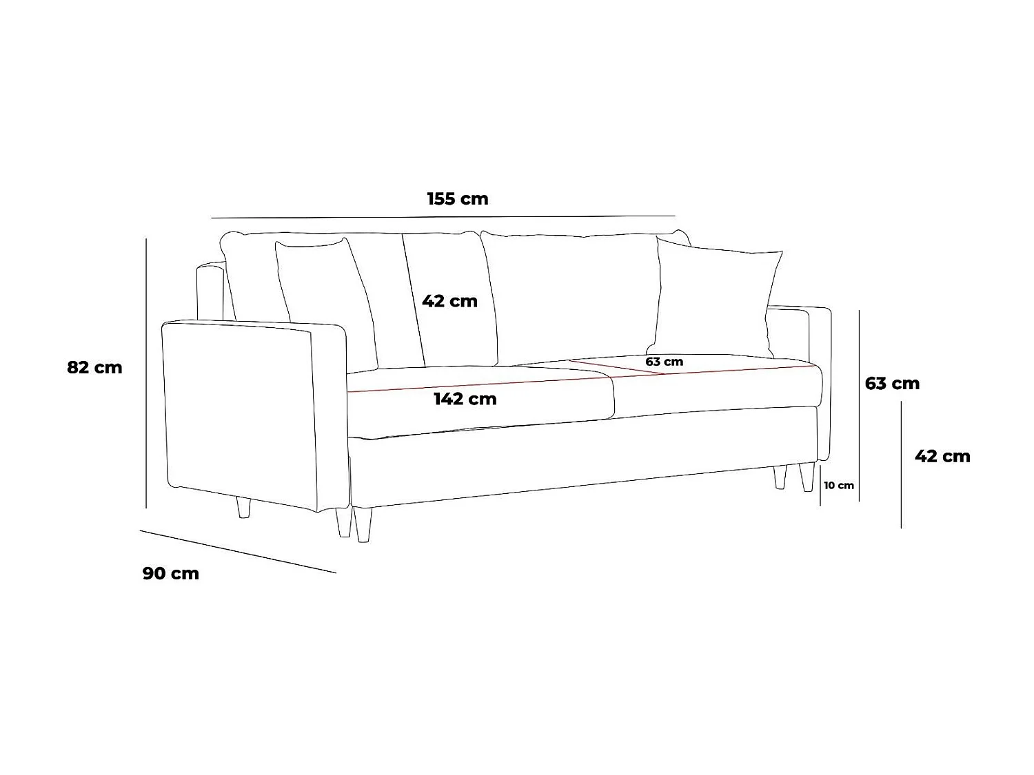 Canapé 2 places moderne Evania Tissu Gris anthracite