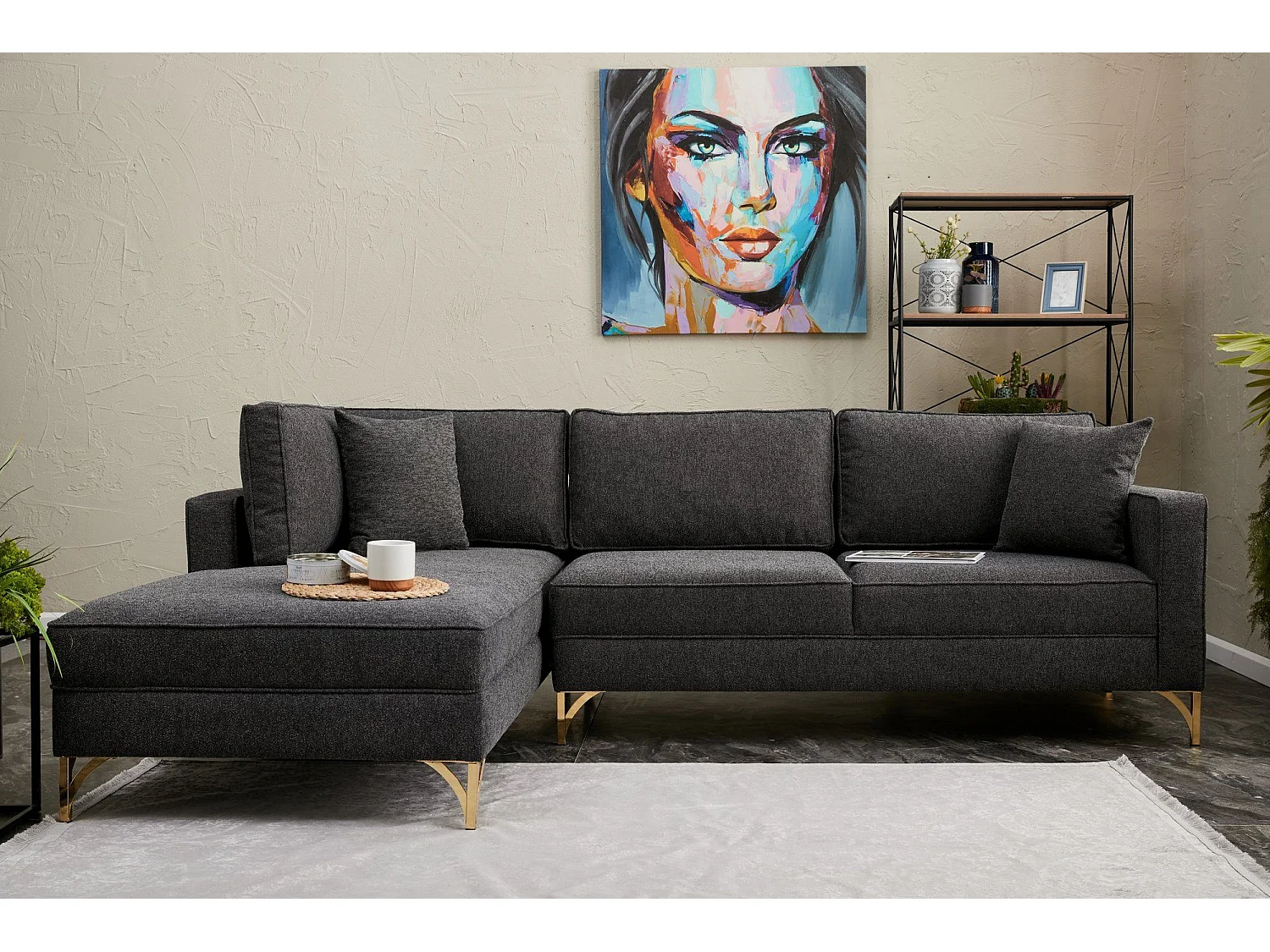 Sofá rinconero Altadena 338, Gris, 258x181x83cm