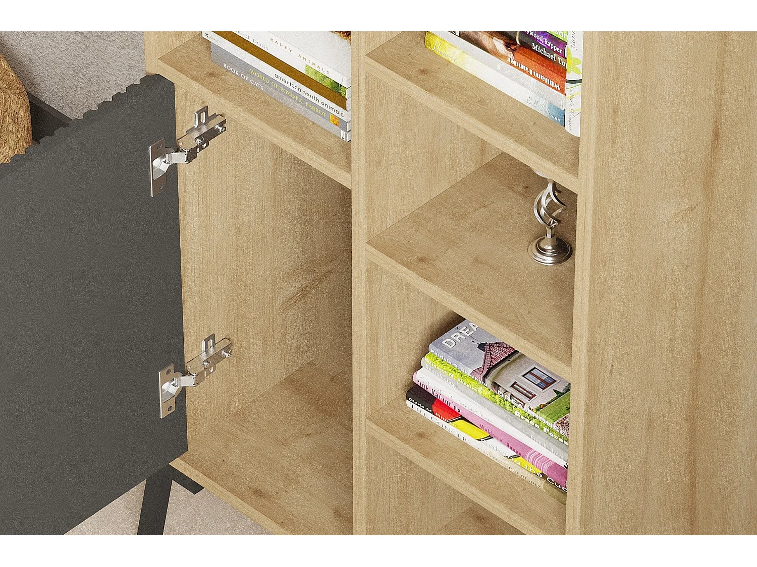 Librería – 58,6 cm x 160 cm x 30 cm – Roble Zafiro y Antracita – Melamina