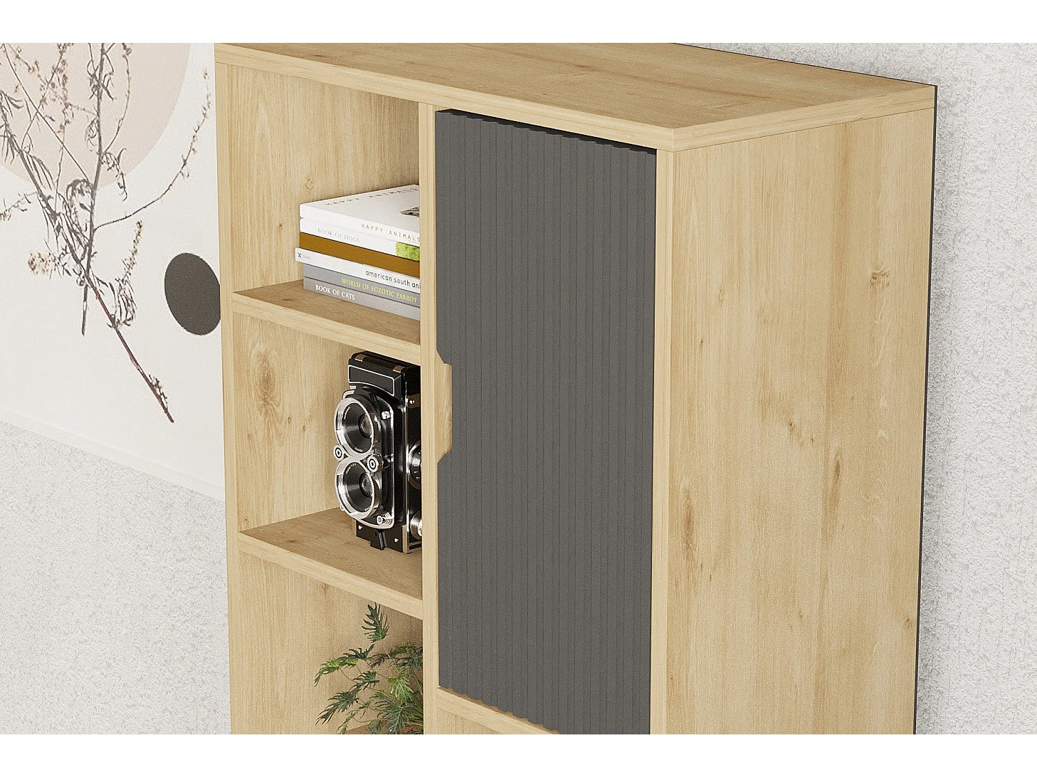 Librería – 58,6 cm x 160 cm x 30 cm – Roble Zafiro y Antracita – Melamina