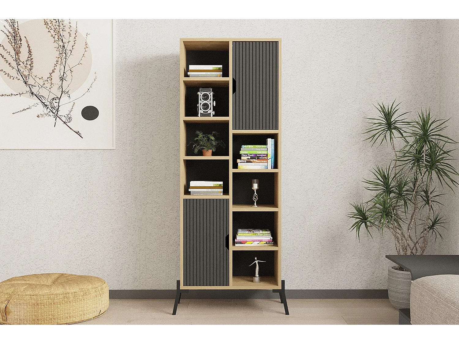 Estante de livros – 58.6cm x 160cm x 30cm – Carvalho Safira e Antracite – Melamina