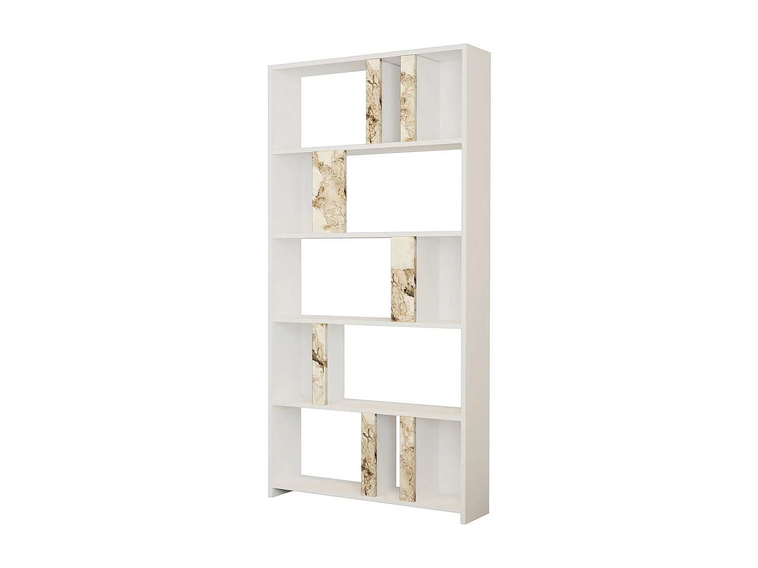 Estantería Kailua 1069, Abierto, Aglomerado laminado, 180x90x20cm, Blanco|Mármol blanco