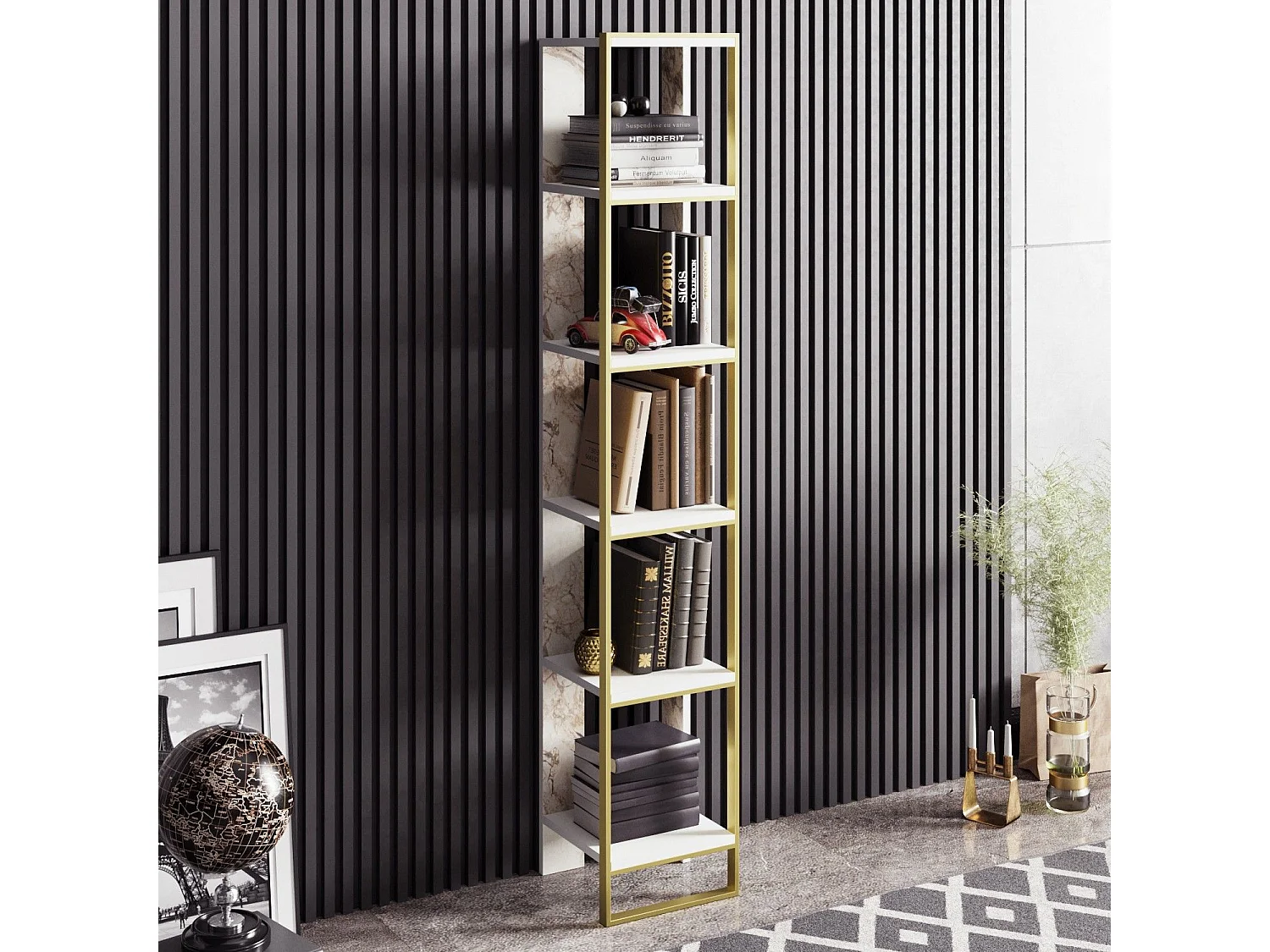 Estante Barroca Elegante, Dourado e Branco, 32,2 x 178,5 x 31,3 cm | Painel de Partículas 100% Revestido com Melamina, 18 mm de Espessura |