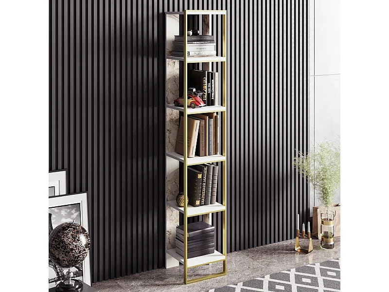 Estante Barroca Elegante, Dourado e Branco, 32,2 x 178,5 x 31,3 cm | Painel de Partículas 100% Revestido com Melamina, 18 mm de Espessura |