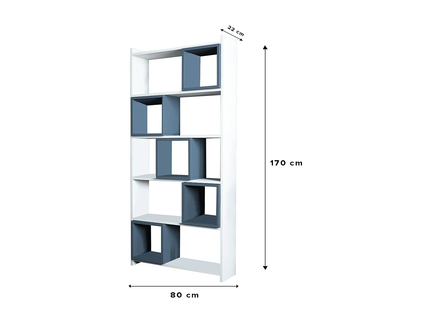 Nowoczesny regał na książki – 80 x 170 x 22 cm – Biały i niebieski – Melamina