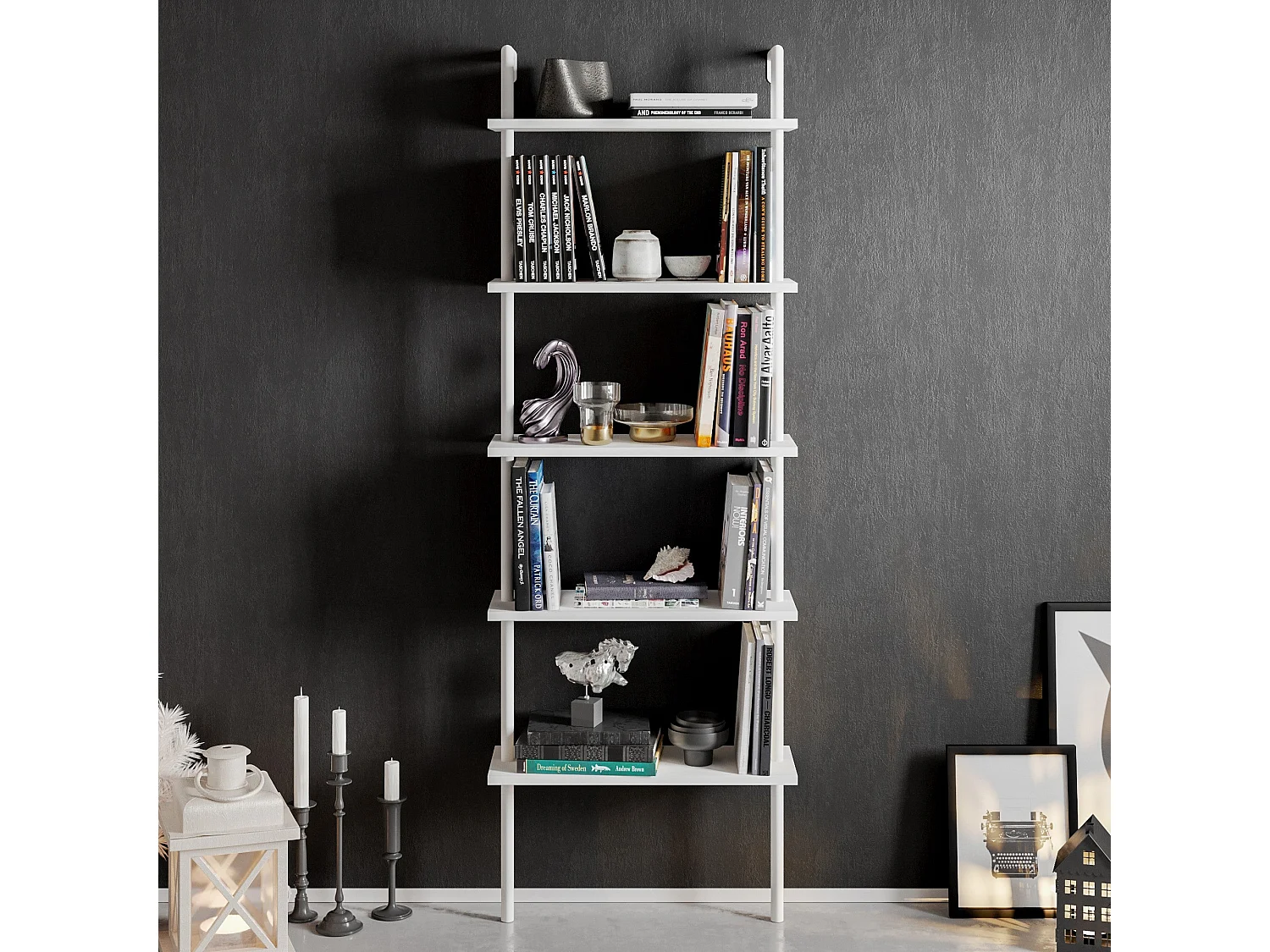 Estante estilo escandinavo, branca, 60 x 174 x 22 cm | Painel de partículas 100% revestido em melamina, 18 mm de espessura, pés de metal | M