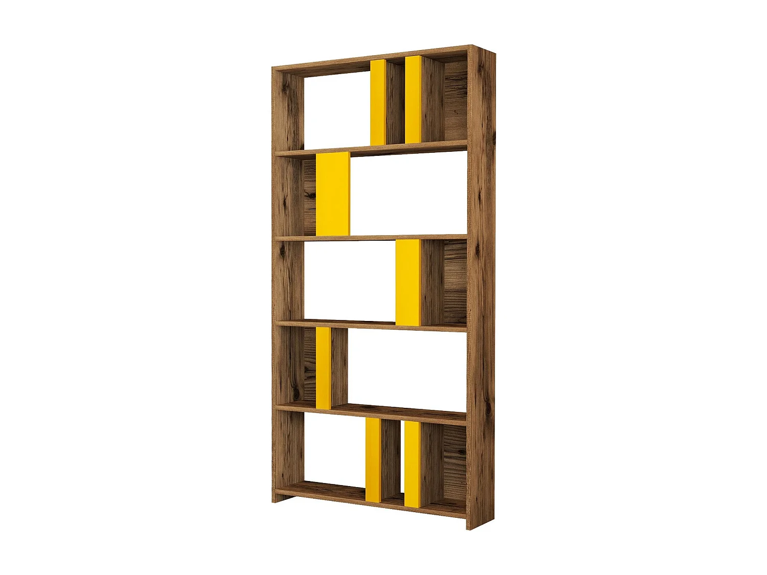 Estantería Bohemia – 90 x 180 x 20 cm – Nogal y Amarillo – Tablero de partículas recubierto de melamina