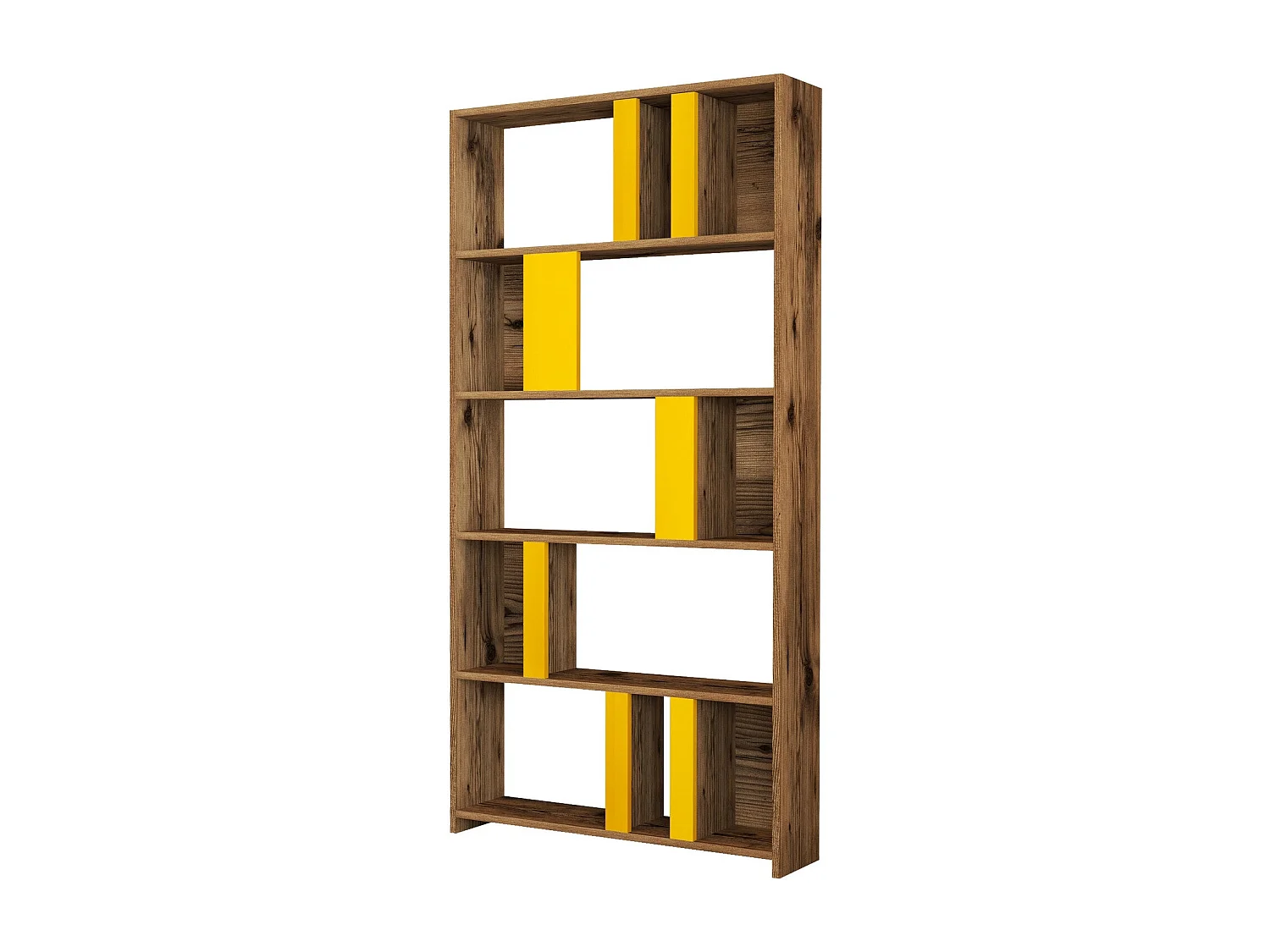 Estantería Bohemia – 90 x 180 x 20 cm – Nogal y Amarillo – Tablero de partículas recubierto de melamina